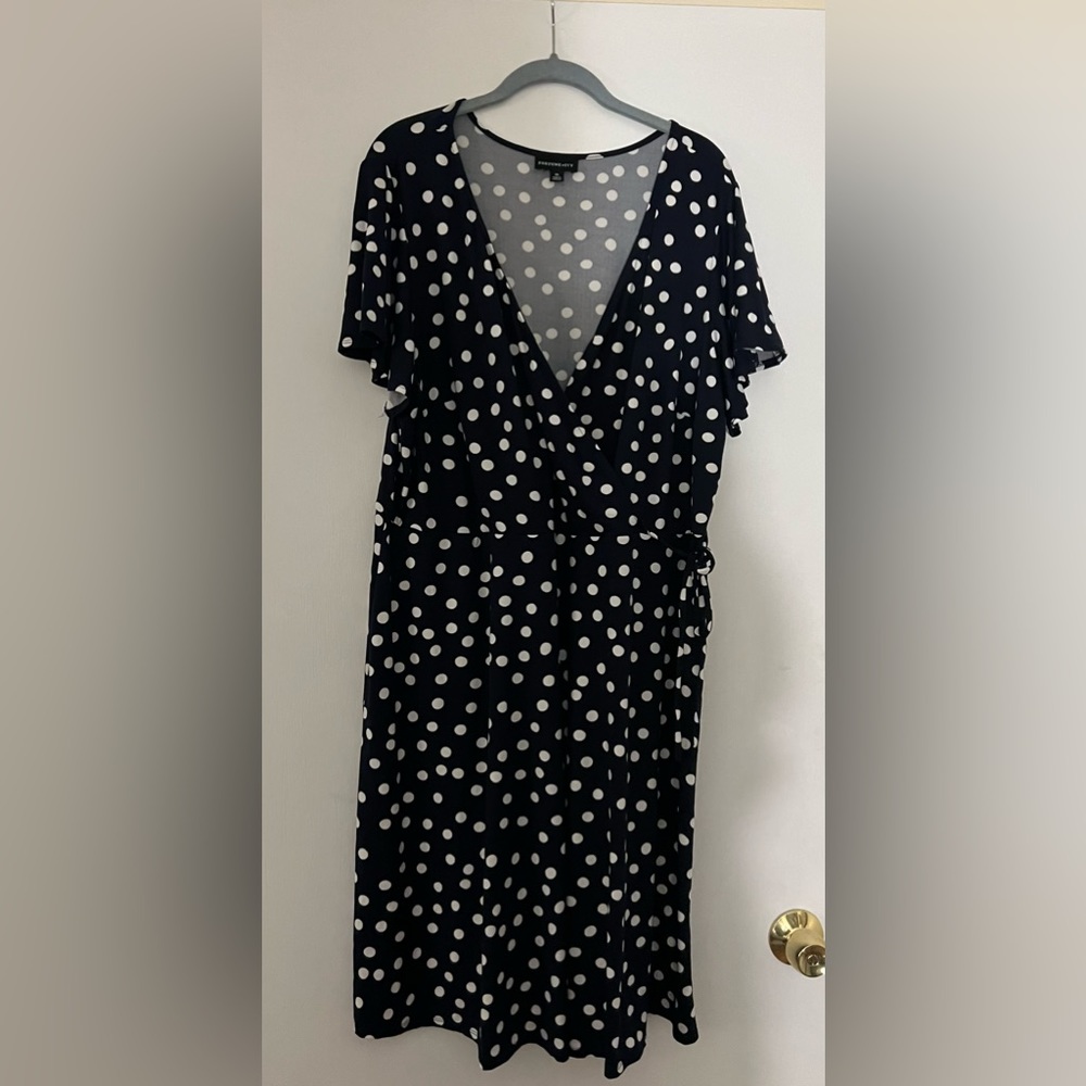 Navy polka dot faux wrap dress 3X